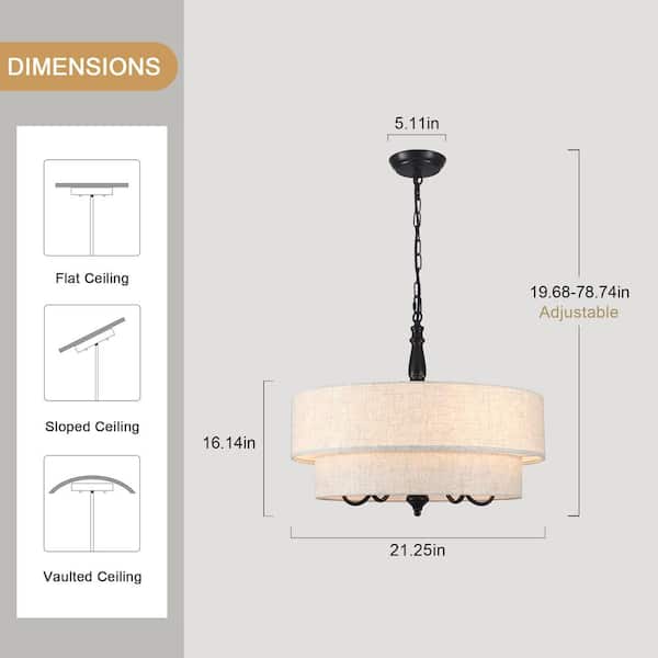 ZJVAIVE 5-Lights Matte Black Retro Central Column Linen Shade