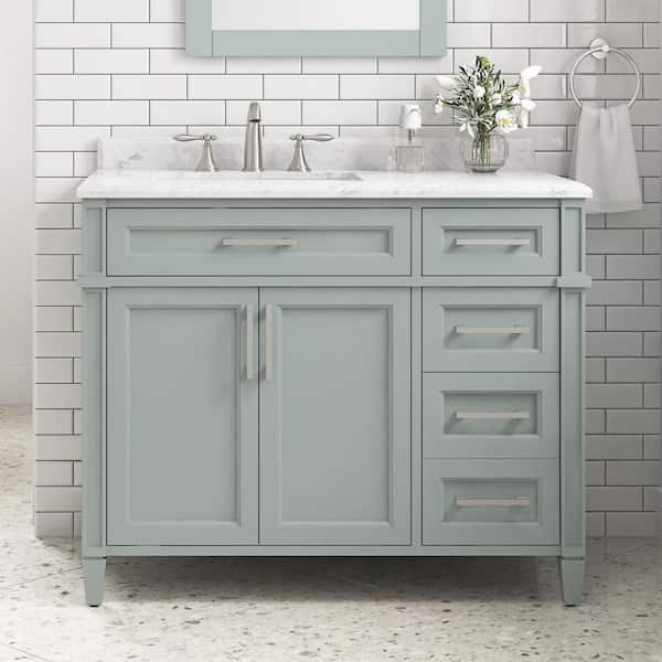 Caville 42 in. Single Sink Sage Green Bath Vanity with Carrara Marble Top (Assembled)
