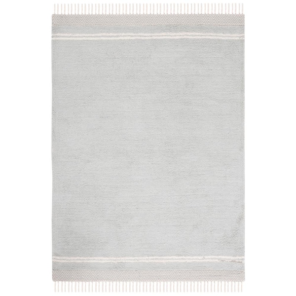 SAFAVIEH Easy Care Light Blue/Ivory Doormat 3 ft. x 5 ft. Machine Washable Border Solid Color Area Rug