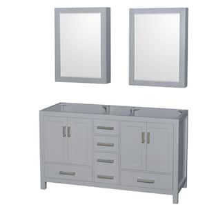 Sheffield 59 in. W x 21.5 in. D x 34.25 in. H Double Bath Vanity Cabinet without Top in Gray with MC Mirrors