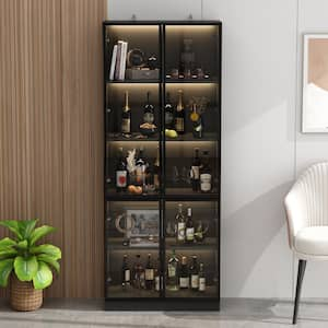 Black Wood 31.5 in. W Display Cabinet With Pop-up Tempered Glass Doors and 3-Color LED Lights