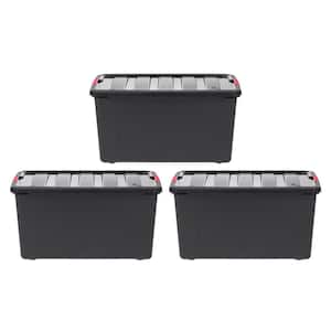 70 Qt. Stack and Pull Nesting Storage Bin in Black (3-Pack)