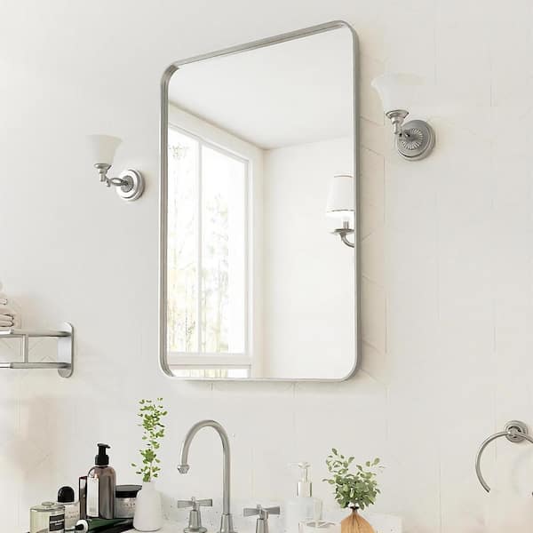 24 in. W x 36 in. H Rectangular Aluminum Framed Wall Bathroom Vanity Mirror in Silver