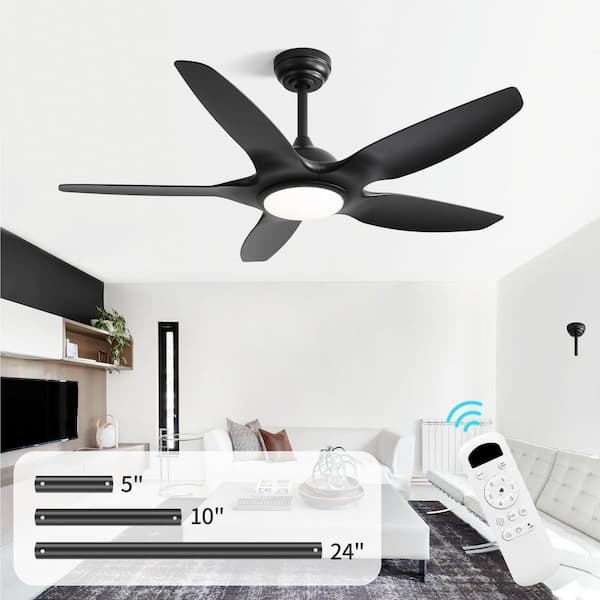 48 in. Indoor/Outdoor Integrated LED Black Downrod Modern Ceiling Fan with Light Kit and 6-Speed DC Remote