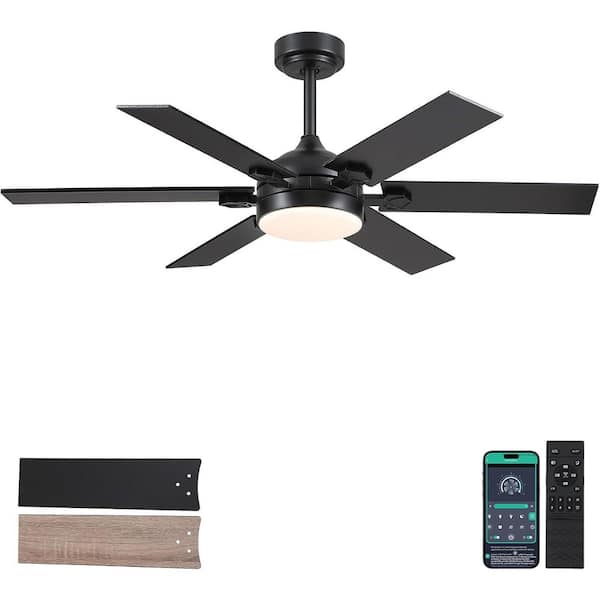 46 in. Indoor/Outdoor Modern Black Ceiling Fan with Dimmable LED 3 color Light and Remote/APP Control
