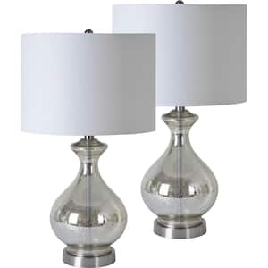 Luce 25 in. Mercury Table Lamp with White Cotton Shade (Set of 2)