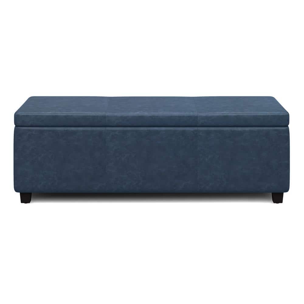 Avalon Denim Blue Faux Leather Storage Ottoman Bench