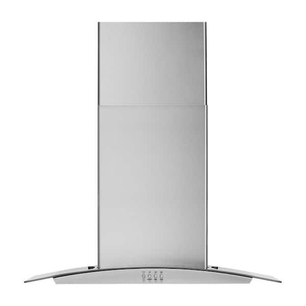 Whirlpool 30 in. 400 CFM Curved Glass Wall-Mount Canopy Range Hood with light in Stainless Steel
