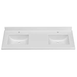 Xspracer 61 in. W x 22 in. D Engineered Stone Vanity Top with Double Rectangle Ceramic Sink in Carrara White