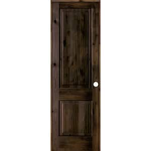 30 in. x 96 in. Rustic Knotty Alder Wood 2 Panel Square Top Left-Hand/Inswing Black Stain Single Prehung Interior Door