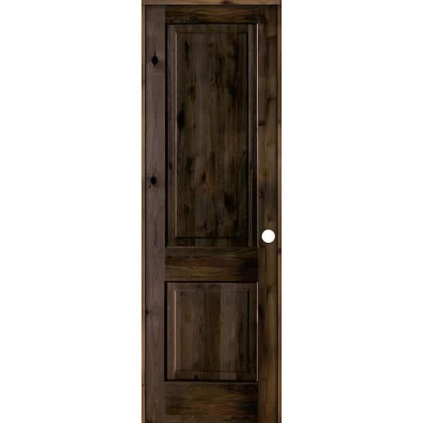 Krosswood Doors 30 in. x 96 in. Rustic Knotty Alder 2 Panel Left-Handed Black Stain Wood Single Prehung Interior Door with Square Top