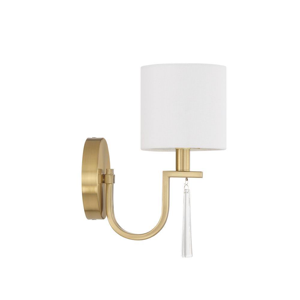 Satin Brass Single Light Sconce with White Linen Shade
