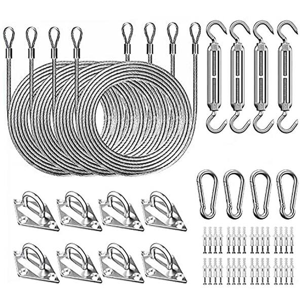 6 in. Stainless Steel Sun Sail Hardware Kit with 48 Ft Vinyl Coated Wire Ropes for Deck Railing Installation
