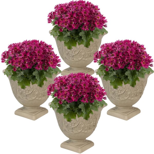 Sunnydaze 16 in. Beige Darcy Poly Flower Pot Planter (4-Pack)