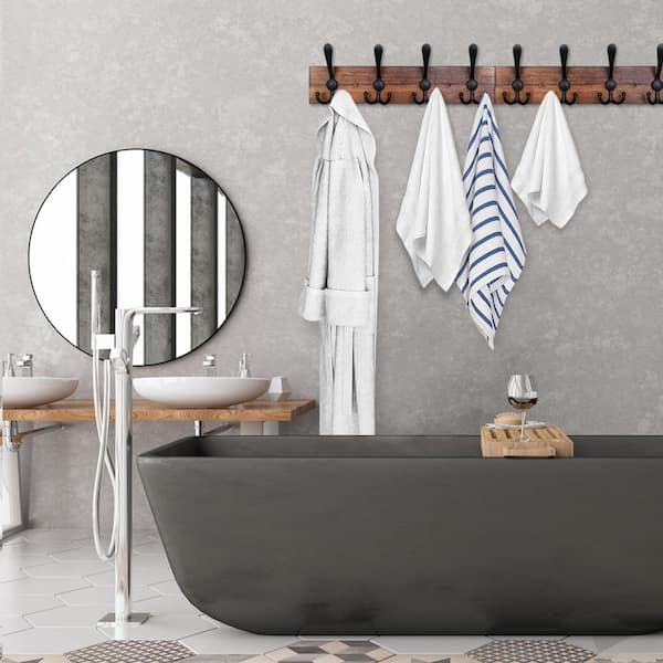 Angel Sar Black 31.4 in. Entryway Hanging Coat Rack with 8 Literary Rustic Hooks Rail, Metal Wood Rack for Scarf Bag Towel Key