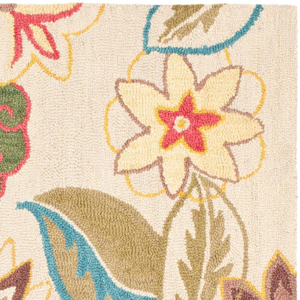 Blossom Beige and Multicolor 8' Square Wool Floral Rug