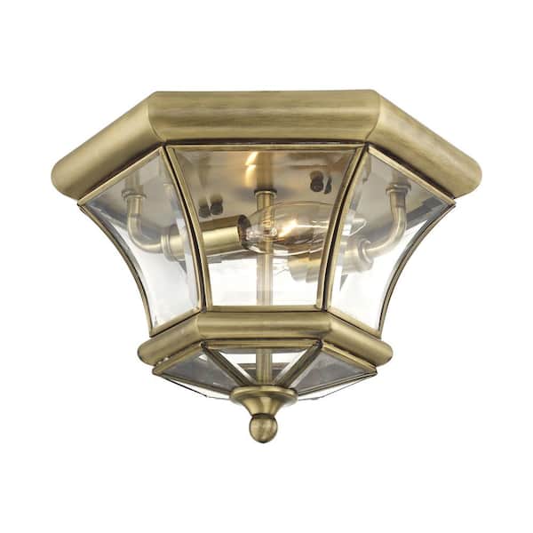 Livex Lighting Monterey 10.5 in. 2-Light Antique Brass Flush Mount