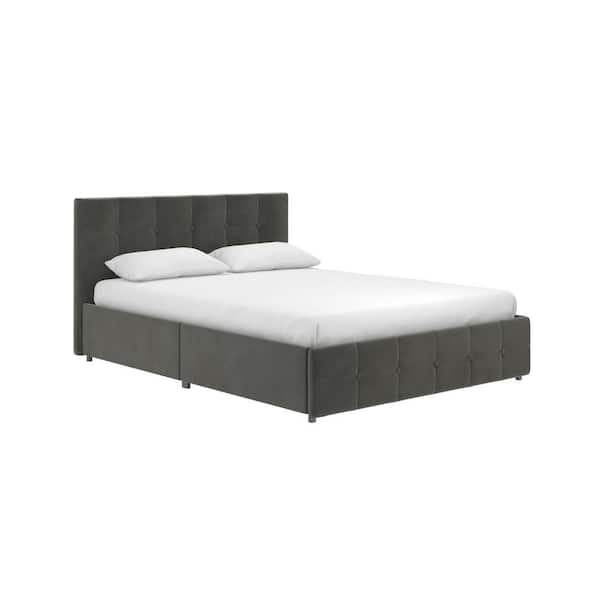 DHP Ryan Gray Velvet Queen Upholstered Bed with Storage