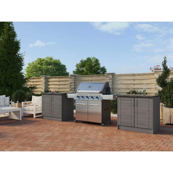 Sanibel Dark Ash 16 piece 73.25 in. x 34.5 in. x 25.5 in. Outdoor Kitchen Cabinet Island Set
