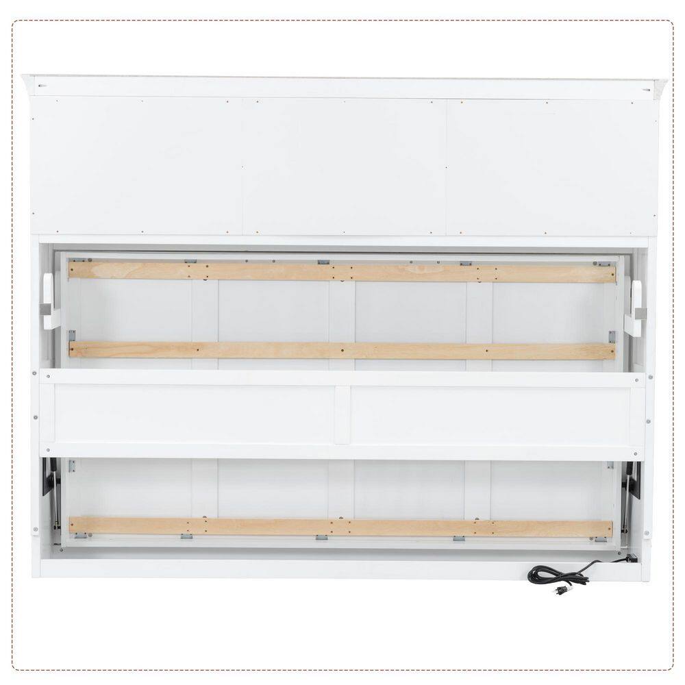 Brown Wood Frame Twin Murphy Bed with Charging Station and Drawer - thumbnail 4