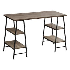 48 in. L Dark Taupe Wood-Look Black Metal Computer Desk 3-Tiers 4-Open Shelves Sawhorse Style