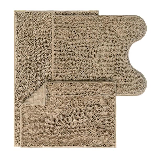 2000 Brown Solid Color Polyester Rectangle 3-Piece Bath Mat Set