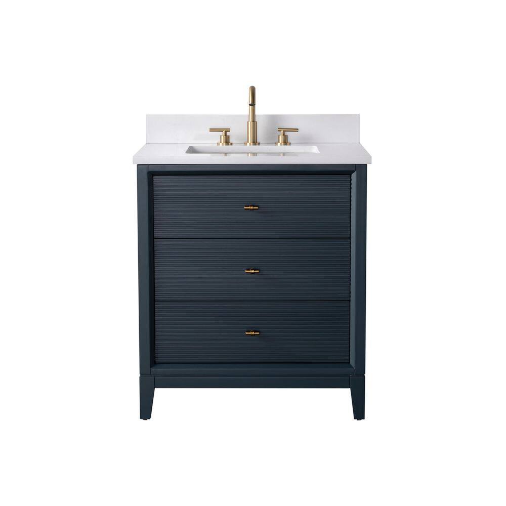 30 in. W x 34 in. H Single Sink Vintage Spruce Blue Bath Vanity Cabinet with Arabescato White Engineered Marble Top
