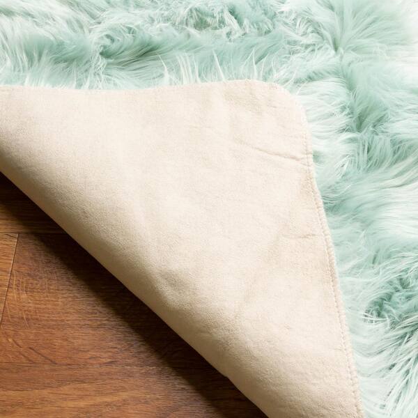 Silky Faux Fur Shag Rug in Teal Sheepskin 2' x 6