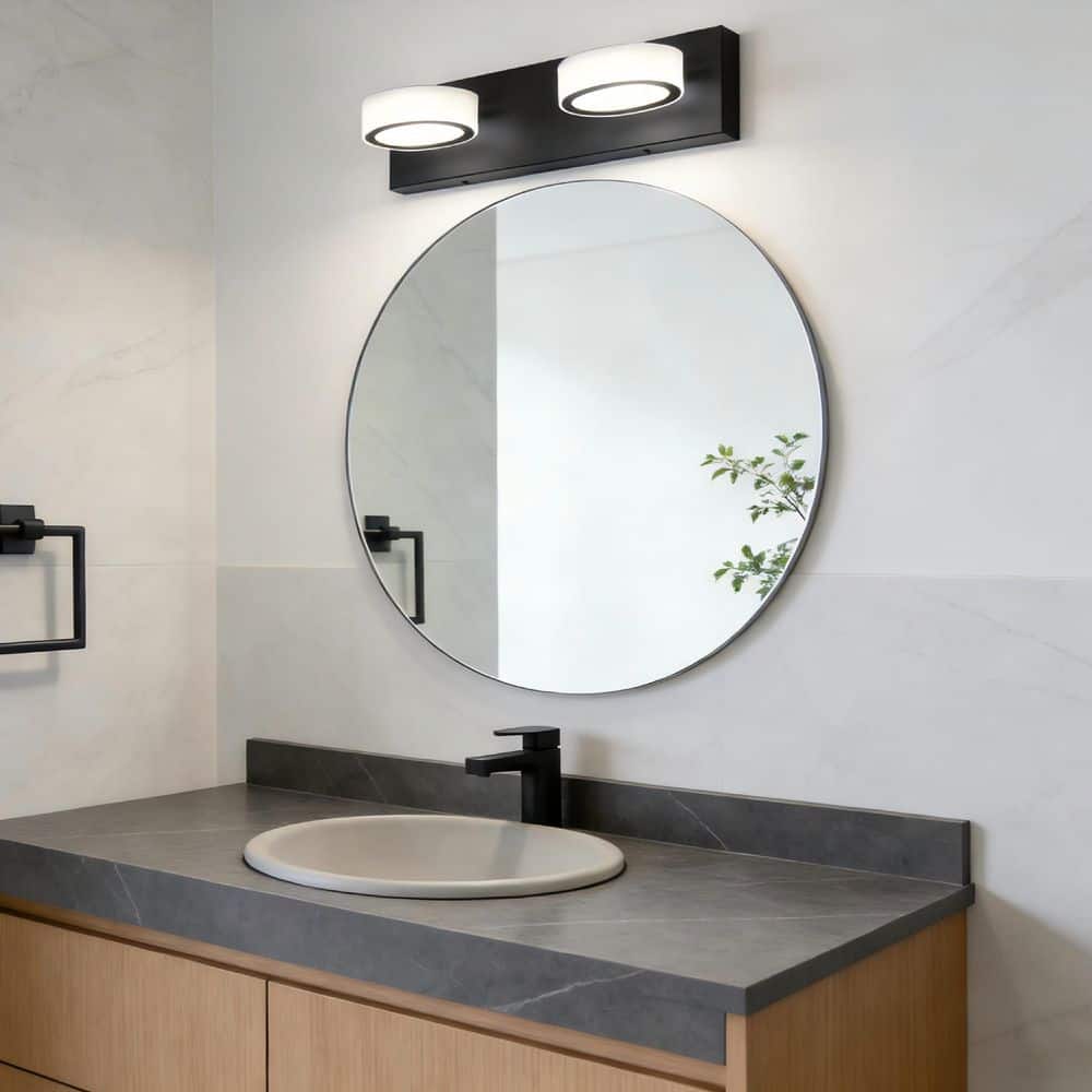 JUSHENG 14.96 in. 2-Light Black LED Vanity Light, Dimmable 5500K ...