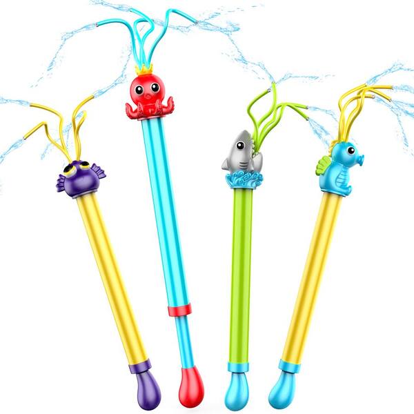 JOYIN 17-28"L Multicolored Plastic Sea Animal Water Squirt Guns with Wiggle Tubes (Set of 4), Summer Pool Beach Outdoor Toys