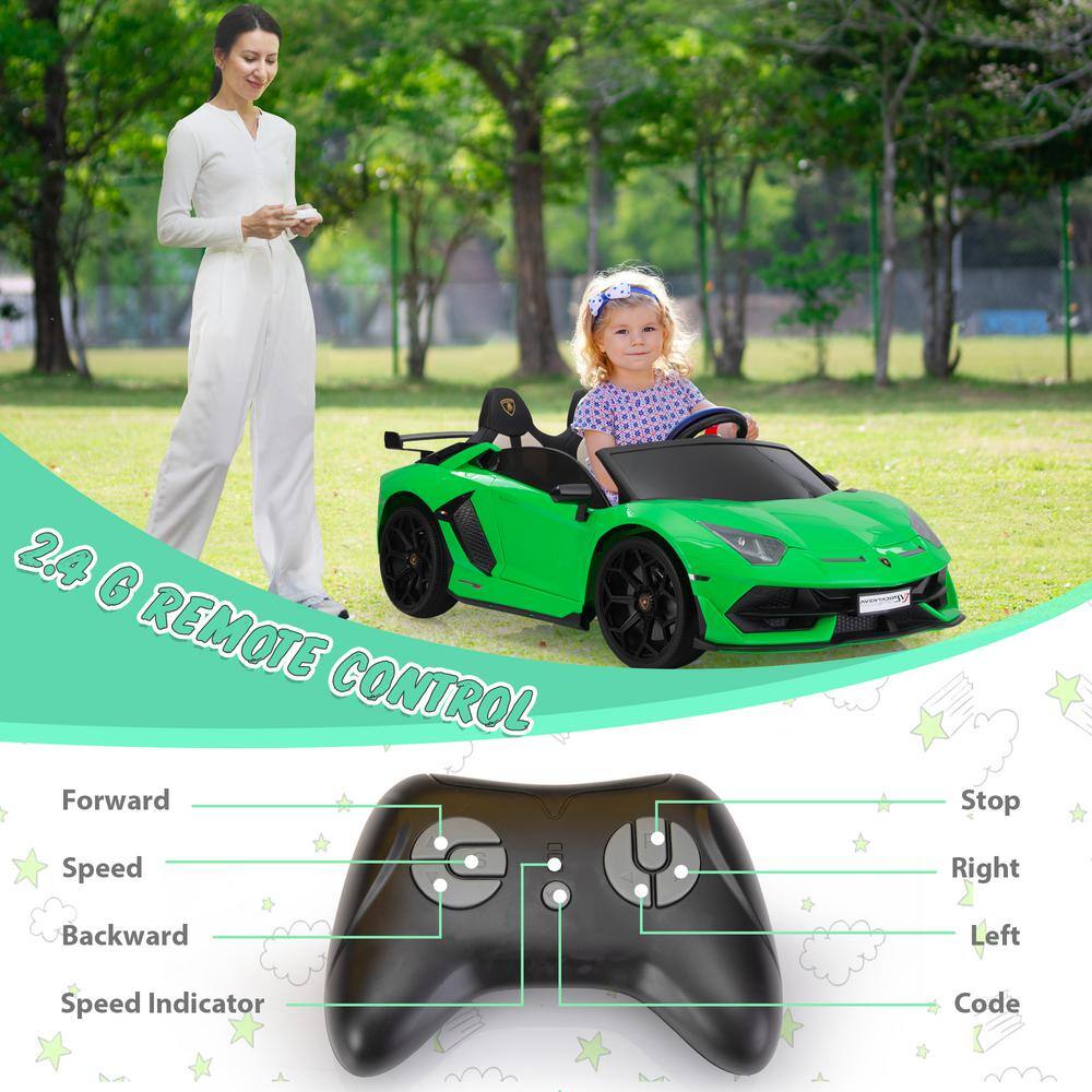 24V Green Lamborghini Ride-On Car with Dual Motors and Remote Control