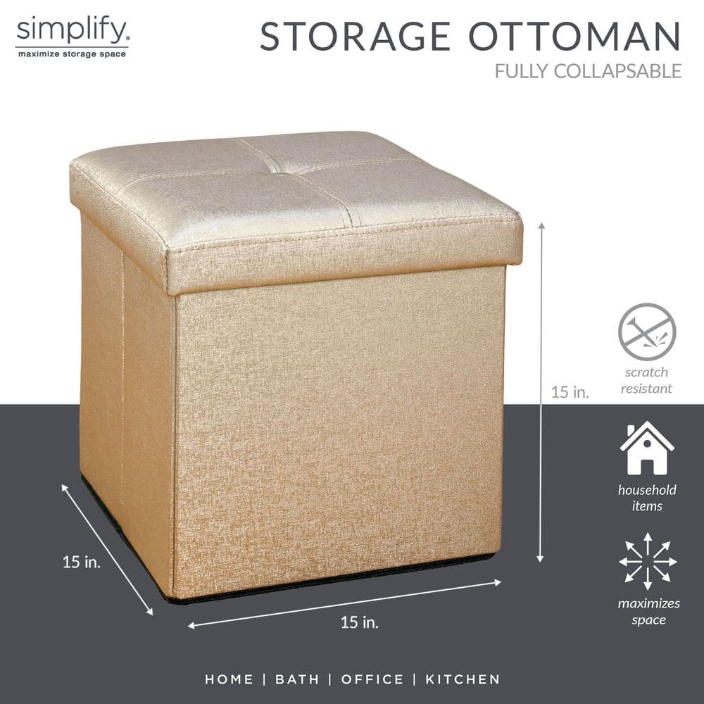 Bronze Faux Leather Folding Storage Ottoman Cube