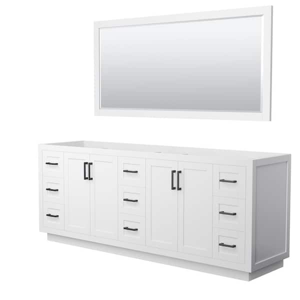 Wyndham Collection Miranda 83.25 in. W x 21.75 in. D x 33 in. H Double Sink Bath Vanity Cabinet without Top in White with 70 in. Mirror