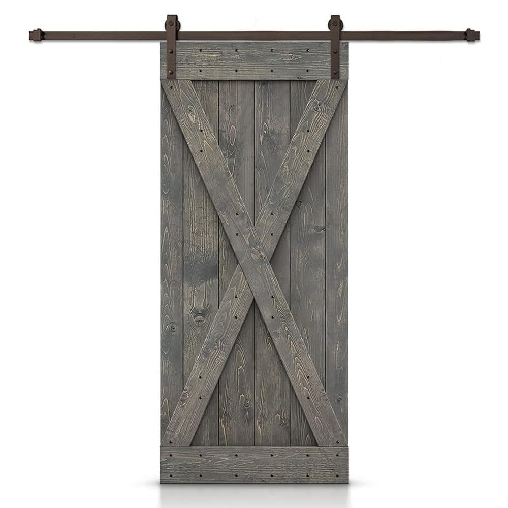 CALHOME Distressed X Series 32 in. x 84 in. Weather Gray Stained DIY ...