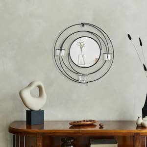 Contemporary Metal Black Round Wall Decor Candle Sconce (15.5 in. H x 15.5 in. W)