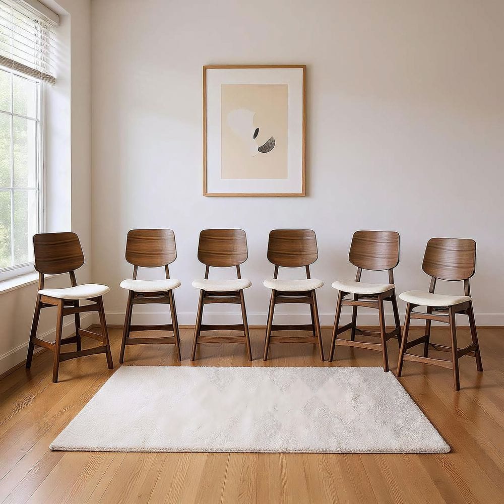 New Classic Furniture Oscar Walnut Wood Counter Chair with Natural Beige Polyester Seat (Set of 6)