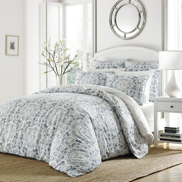 Stone Cottage Caldecott 3-Piece Pastel Blue Floral Cotton King Comforter Set
