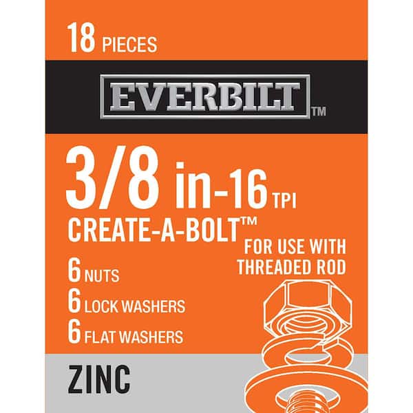 Everbilt 3/8 in. Zinc-Plated Nuts, Washers and Lock Washer (6-Piece per Pack)