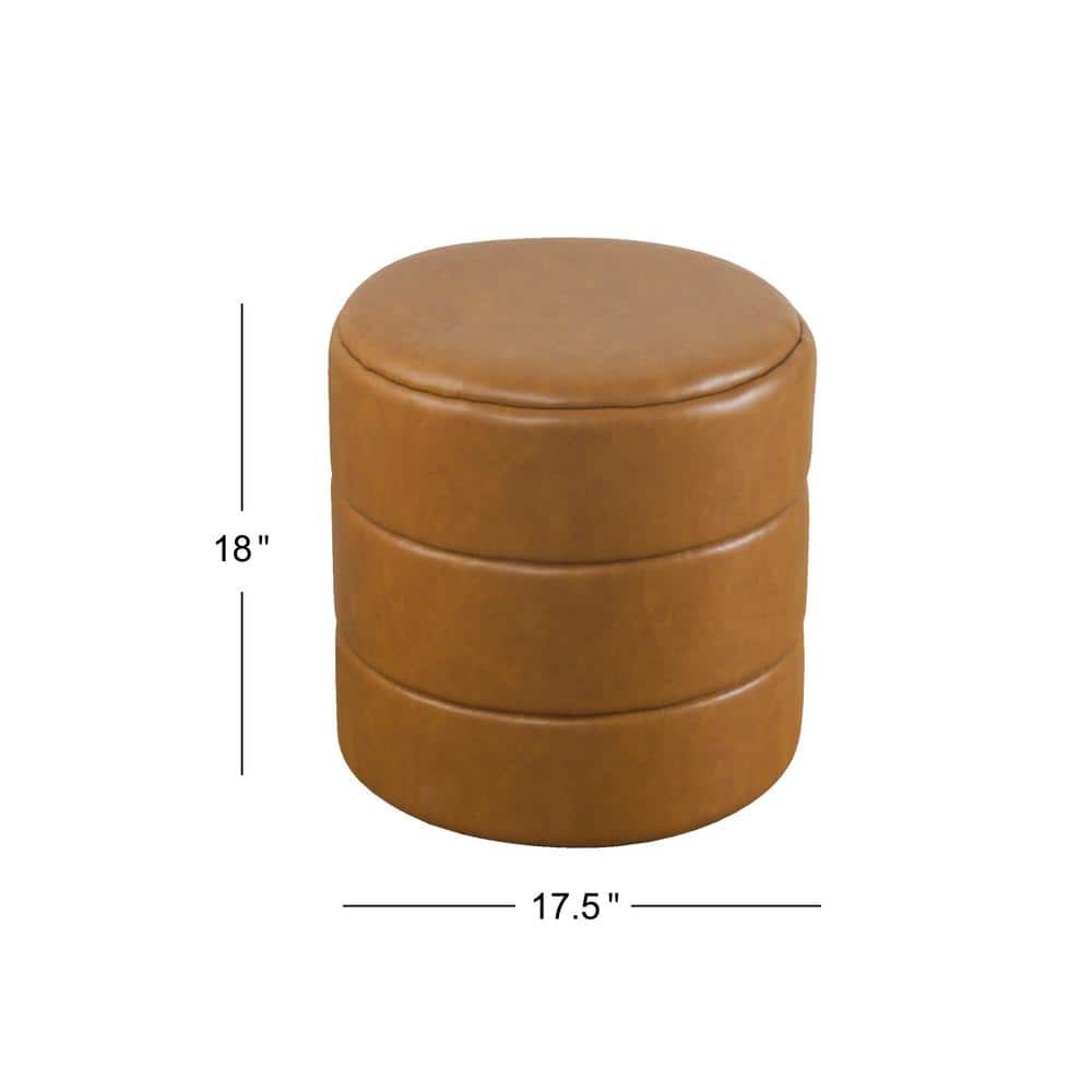 Carmel Brown Faux Leather Round Storage Ottoman