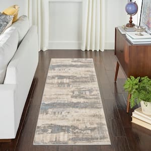 Solace Ivory/Grey/Blue 2 ft. x 7 ft. Contemporary Runner Area Rug
