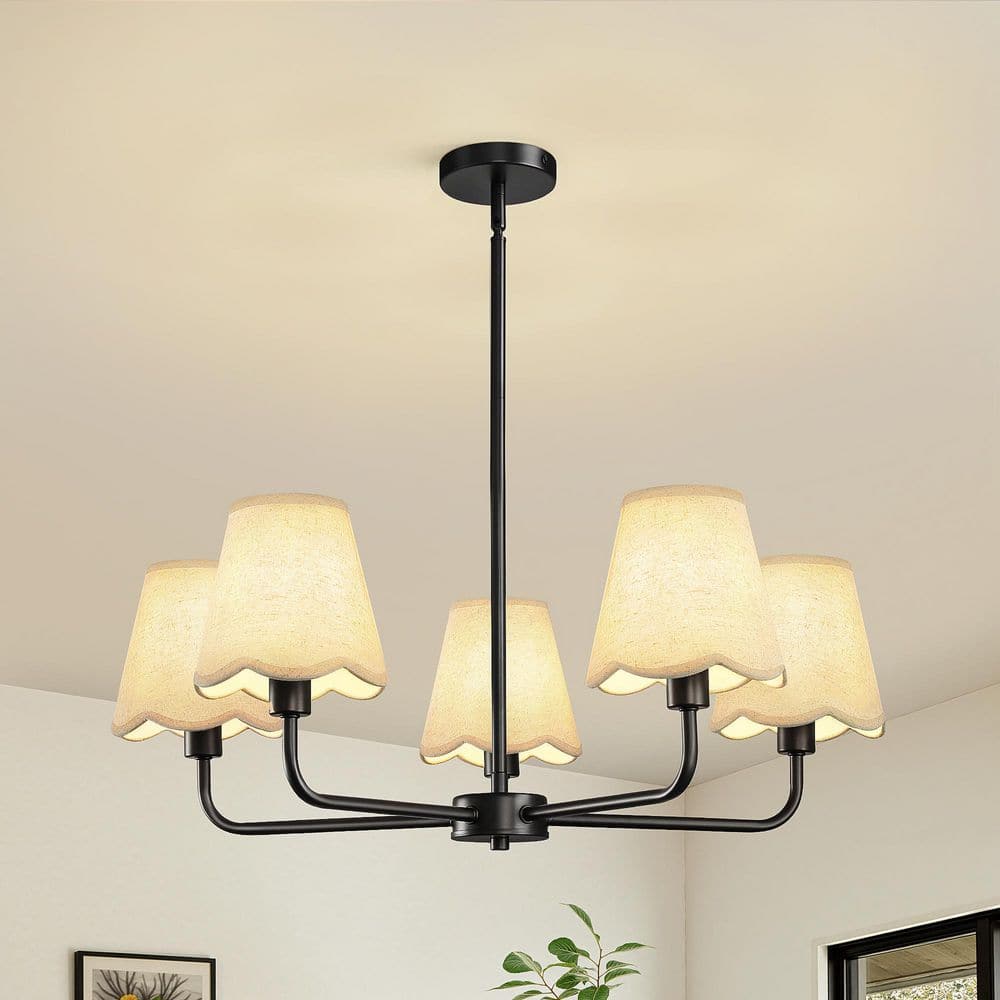 KAISITE 5 Light Farmhouse Black Rustic Round Hanging Chandelier