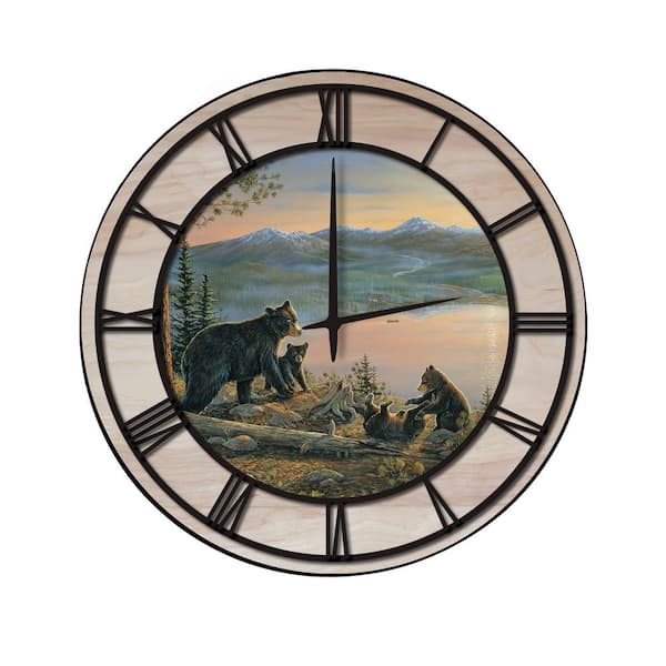 Unbranded "Serenity at Twilight" Woodgrain Accent and Black Numbers Imaged Wall Clock
