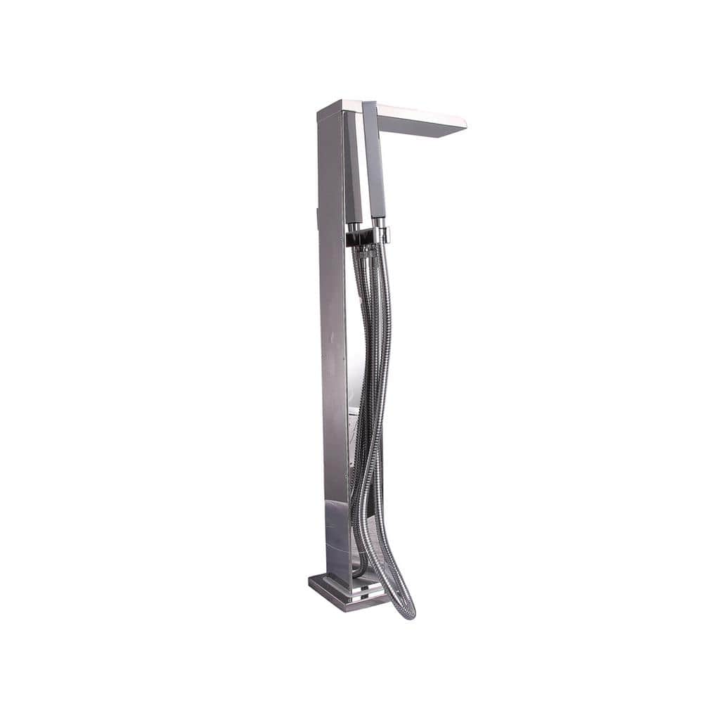 Polished Stainless Steel Freestanding Tub Filler with Handshower