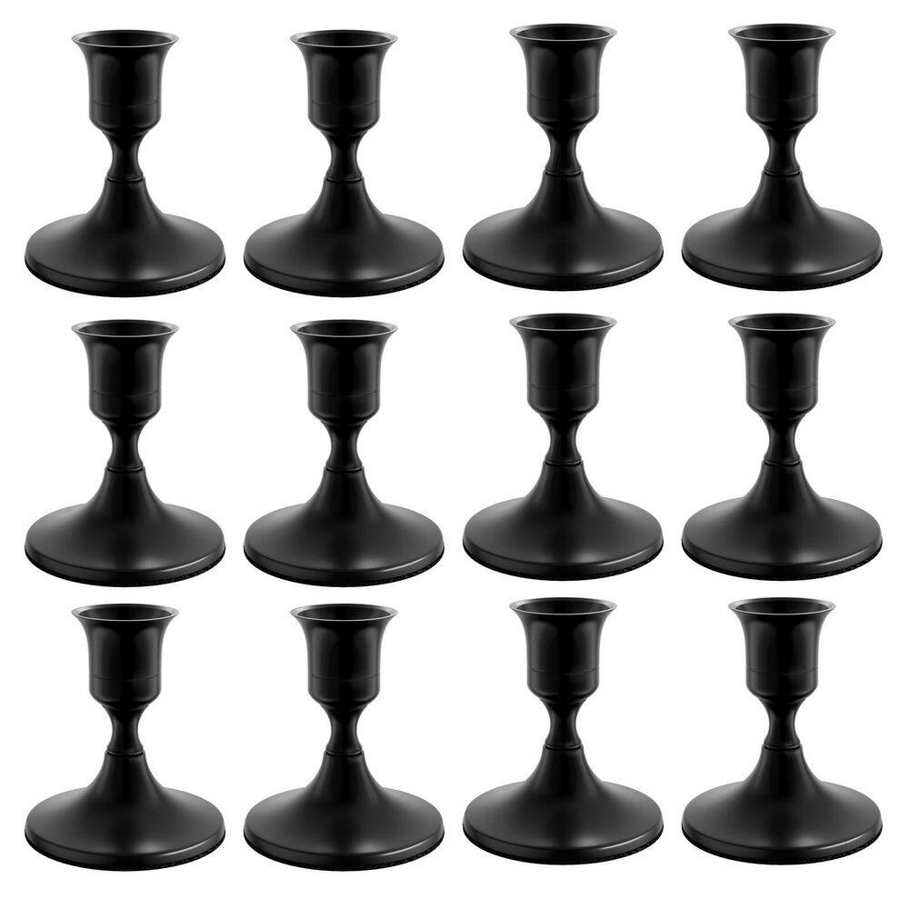 12-Pack Black Vintage Taper Candle Holders Metal Set for Table, Mantel ...