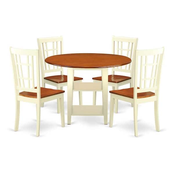 East West Furniture 3-Piece Buttermilk and Cherry Solid Wood Top - Round Dining Room Set - Seats-4