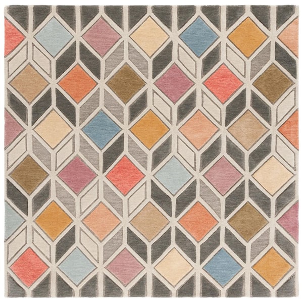 Rodeo Drive 6 ft. x 6 ft. Gray/Beige Isometric Illusion Square Area Rug