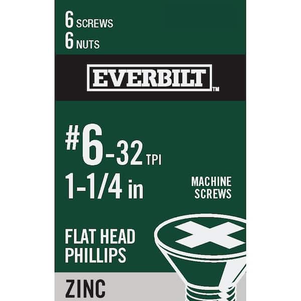 Everbilt #6-32 x 1-1/4 in. Phillips Flat Head Zinc Plated Machine Screw (6-Pack)