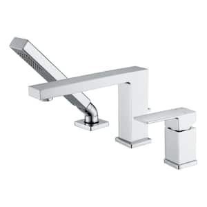 Rift Single Handle Deck-Mounted Roman Tub Faucet with Hand Shower in Polished Chrome