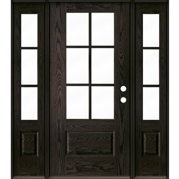 Krosswood Doors UINTAH Farmhouse 64 in. x 80 in. 6-Lite Left-Hand/Inswing Clear Glass Baby Grand Stain Fiberglass Prehung Front Door/DSL