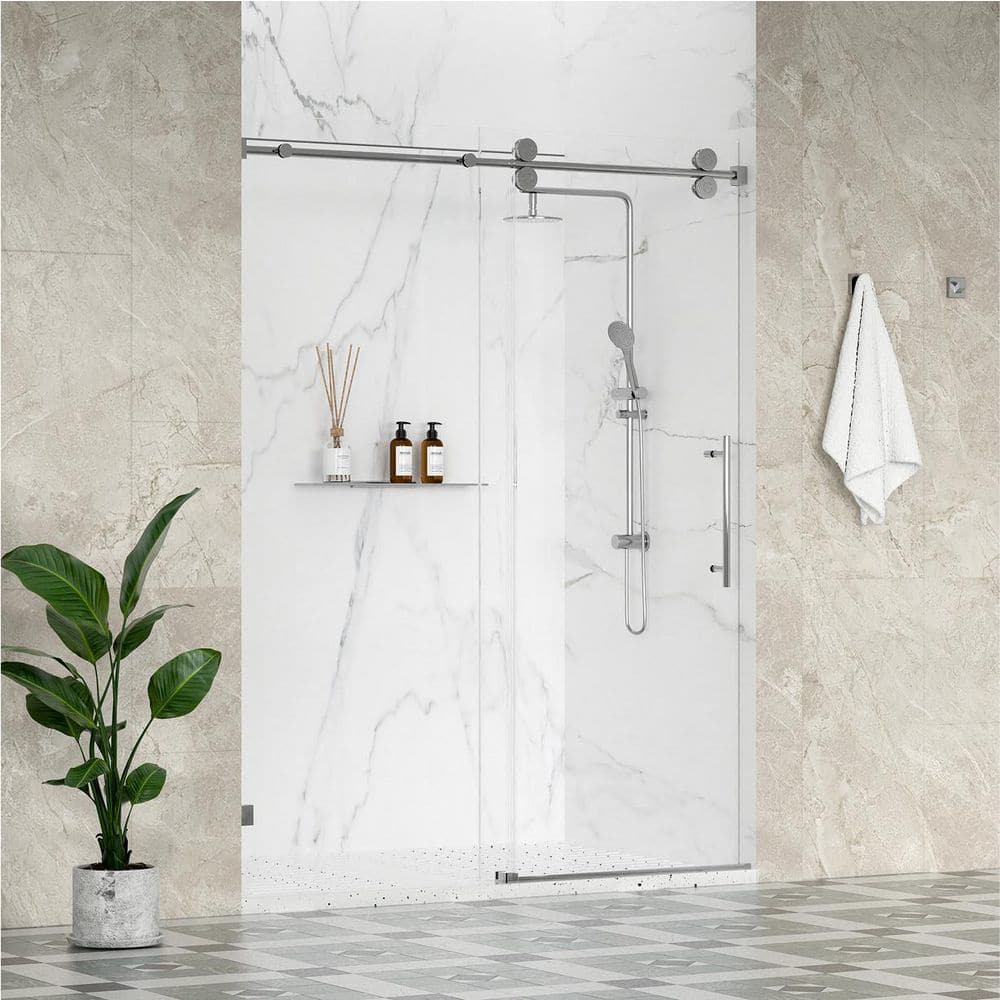 Vesta 45 to 48 in. W x 76 in. H Frameless Sliding Shower Door in Chrome with 3/8 in. Easy-Clean Clear Glass price history on PriceWatchPro